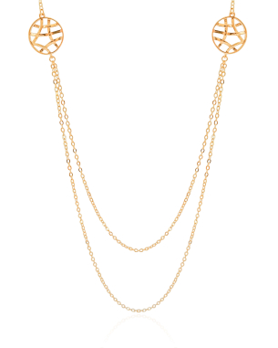 Gargantilha Longa Elos Americanos Redondo Entrelaçado Banho Dourado