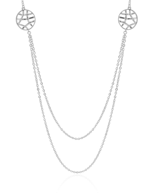 Gargantilha Longa Elos Americanos Redondo Entrelaçado Banho Branco