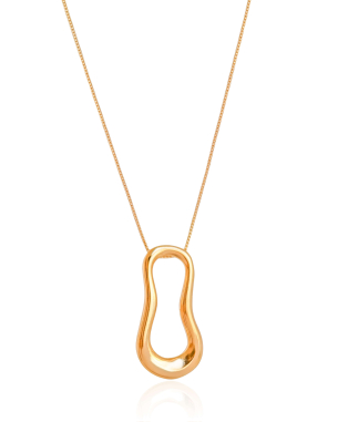 Gargantilha Longa Veneziana Pingente Orgânico Vazado Banho Dourado