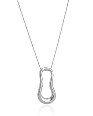 Gargantilha Longa Veneziana Pingente Orgânico Vazado Banho Branco