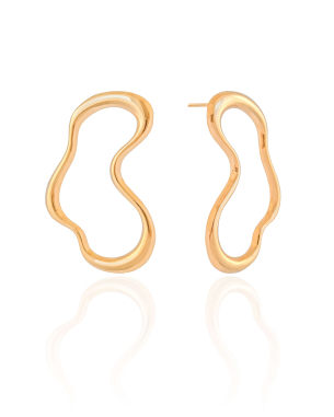 Brinco Orgânico Liso Vazado Banho Dourado