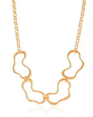 Gargantilha Elos Portugueses Orgânico Vazado Banho Dourado