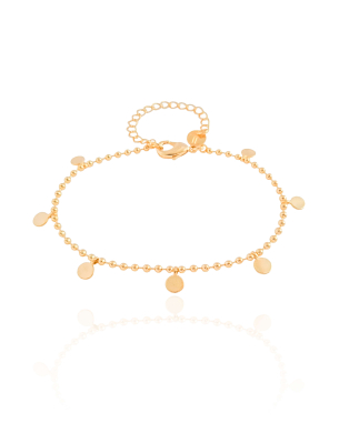 Pulseira Bolinhas Plaquinhas Lisas Banho Dourado