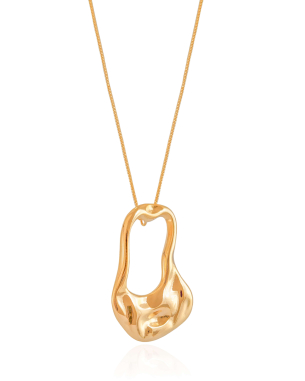 Gargantilha Longa Veneziana Pingente Orgânico 3.8 cm Banho Dourado - 60 cm