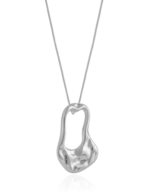 Gargantilha Longa Veneziana Pingente Orgânico 3.8 cm Banho Branco - 60 cm