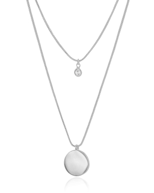 Gargantilha Dupla Pingente Redondo e Ponto de Luz Cristal Banho Branco - 40/50 cm