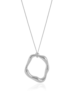 Gargantilha Longa Pingente Orgânico Vazado 3.8 cm Banho Branco - 65 cm