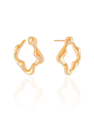 Brinco Orgânico Liso Vazado 3.1 cm Banho Dourado