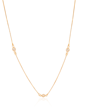 Gargantilha Longa Veneziana Ponto de Luz Cristal Banho Dourado - 80 cm