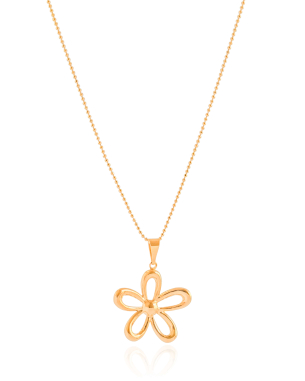 Gargantilha Bolinhas Flor Lisa Banho Dourado - 40 cm