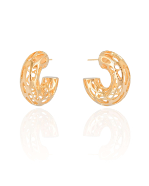 Brinco Argola Tubo Tela 3.1 cm Banho Dourado