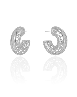 Brinco Argola Tubo Tela 3.1 cm Banho Branco