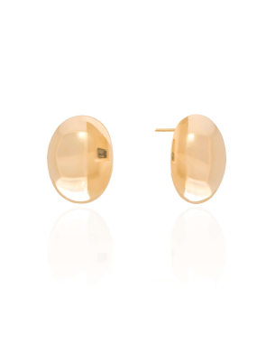 Brinco Oval Liso 2.3 cm Banho Dourado