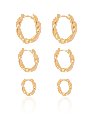 Trio de Argolas Torcidas Banho Dourado