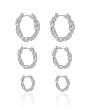 Trio de Argolas Torcidas Banho Branco