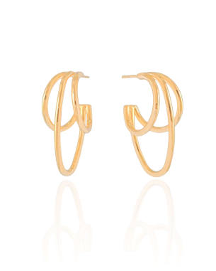 Brinco Argola Filetes Lisos 3.5 cm Banho Dourado