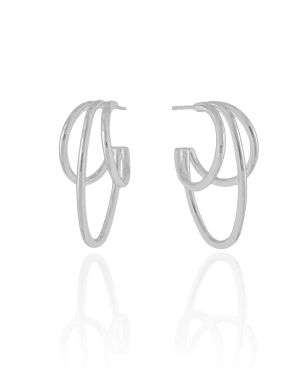 Brinco Argola Filetes Lisos 3.5 cm Banho Branco