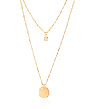 Gargantilha Dupla Redondo e Ponto de Luz Cristal Banho Dourado