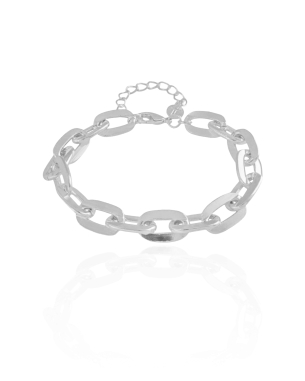 Pulseira Elos Ovais 9 mm Banho Branco - 16 cm