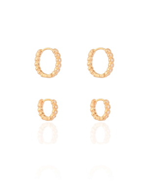 Brinco Duplo Argolas Click Detalhes Cravejado Cristal Banho Dourado