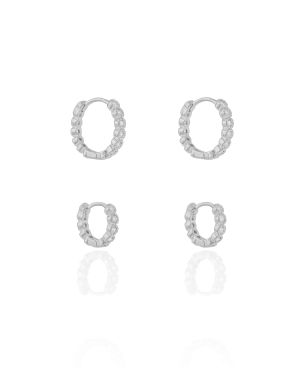 Brinco Duplo Argolas Click Detalhes Cravejado Cristal Banho Branco