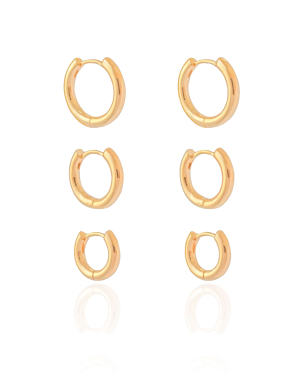 Trio de Argolas Lisas Banho Dourado