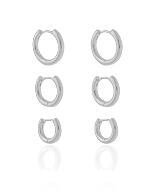 Trio de Argolas Lisas Banho Branco