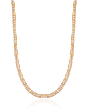 Gargantilha Baguetes Cristal Banho Dourado - 45 cm