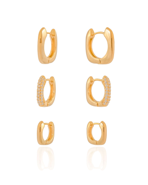 Trio de Argolas Quadradas Banho Dourado