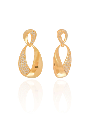 Brinco Gota Torcida Cravejada Cristal 4.1 cm Banho Dourado