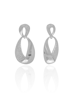 Brinco Gota Torcida Cravejada Cristal 4.1 cm Banho Branco