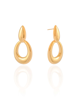 Brinco Gota Oval Vazado 3.5 cm Banho Dourado