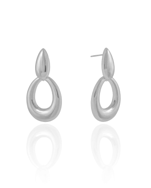 Brinco Gota Oval Vazado 3.5 cm Banho Branco