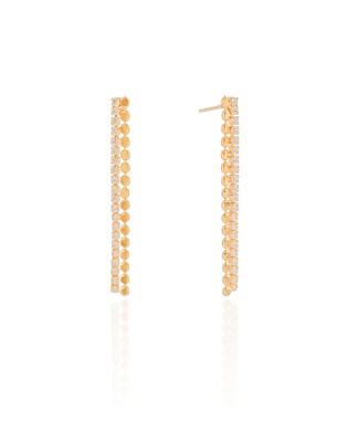 Brinco Fios Riviera Plaquinhas 4.3 cm Banho Dourado