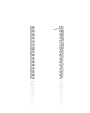 Brinco Fios Riviera Plaquinhas 4.3 cm Banho Branco