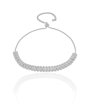 Pulseira Baguetes Zircônia Fecho Gravata Banho Branco - 20 cm