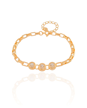 Pulseira Elos Pontos de Luz Cristal Banho Dourado - 16 cm