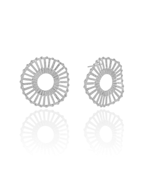 Brinco Redondo Vazado Texturizado 2.4 cm Banho Branco