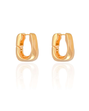 Brinco Argola Quadrada Torcida 2.5 cm Banho Dourado