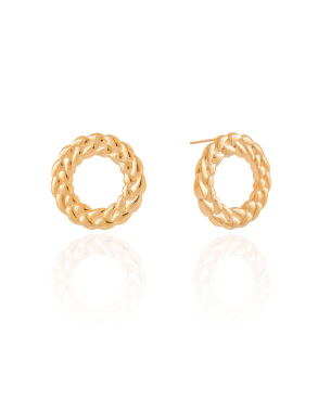 Brinco Argola Frontal Trançada 2.2 cm Banho Dourado