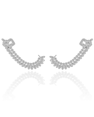 Ear Cuff Folhas Lisas 4.2 cm Banho Branco