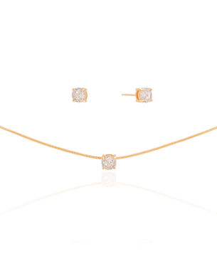 Conjunto Ponto de Luz Cristal 5 mm Banho Dourado