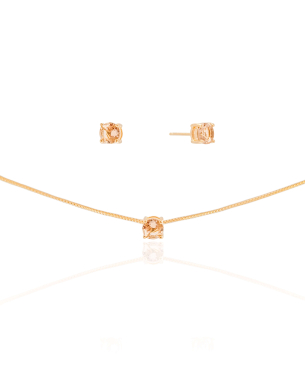 Conjunto Ponto de Luz Morganita 5 mm Banho Dourado