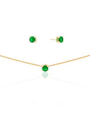 Conjunto Ponto de Luz Esmeralda 5 mm Banho Dourado