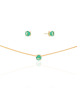 Conjunto Ponto de Luz Turmalina 5 mm Banho Dourado