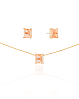 Conjunto Retangular Morganita Banho Dourado