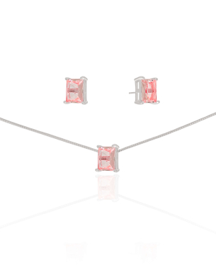 Conjunto Retangular Safira Rosa Banho Branco