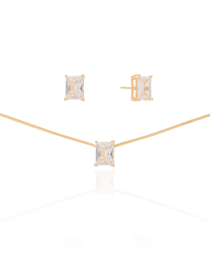 Conjunto Retangular Cristal Banho Dourado