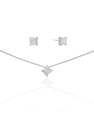 Conjunto Ponto de Luz Quadrado Cristal 6 mm Banho Branco