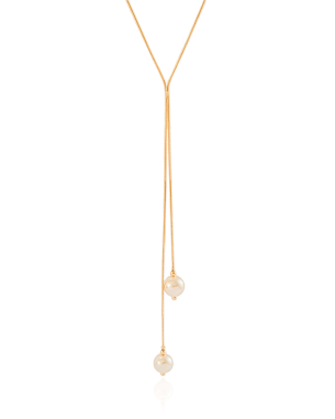 Gargantilha Gravata Rabo de Rato Pérolas Banho Dourado